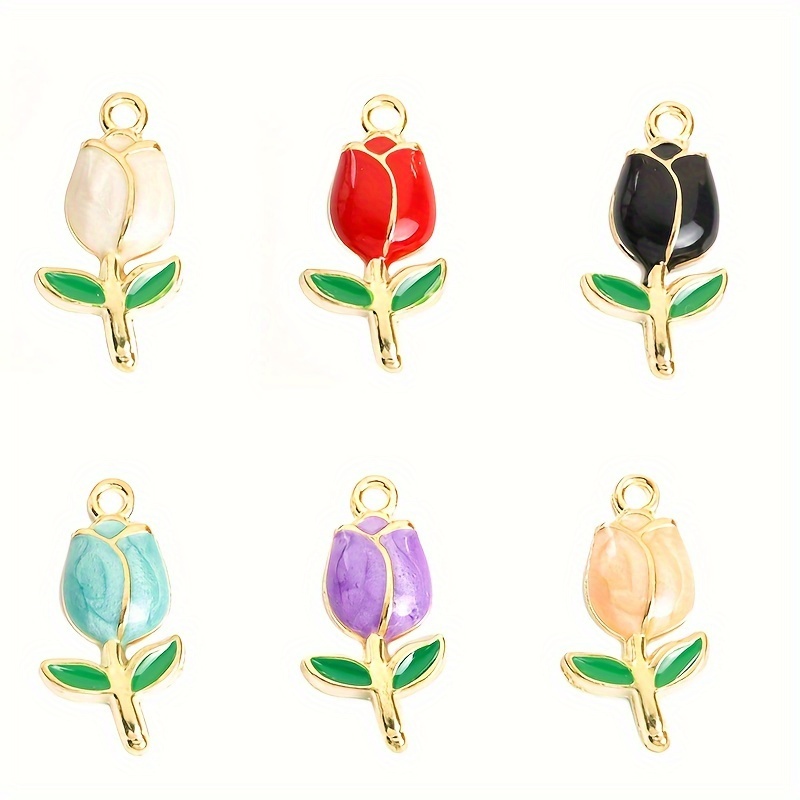 10pcs Multicolor Tulip Enamel Drip Oil Charms for DIY Crafting